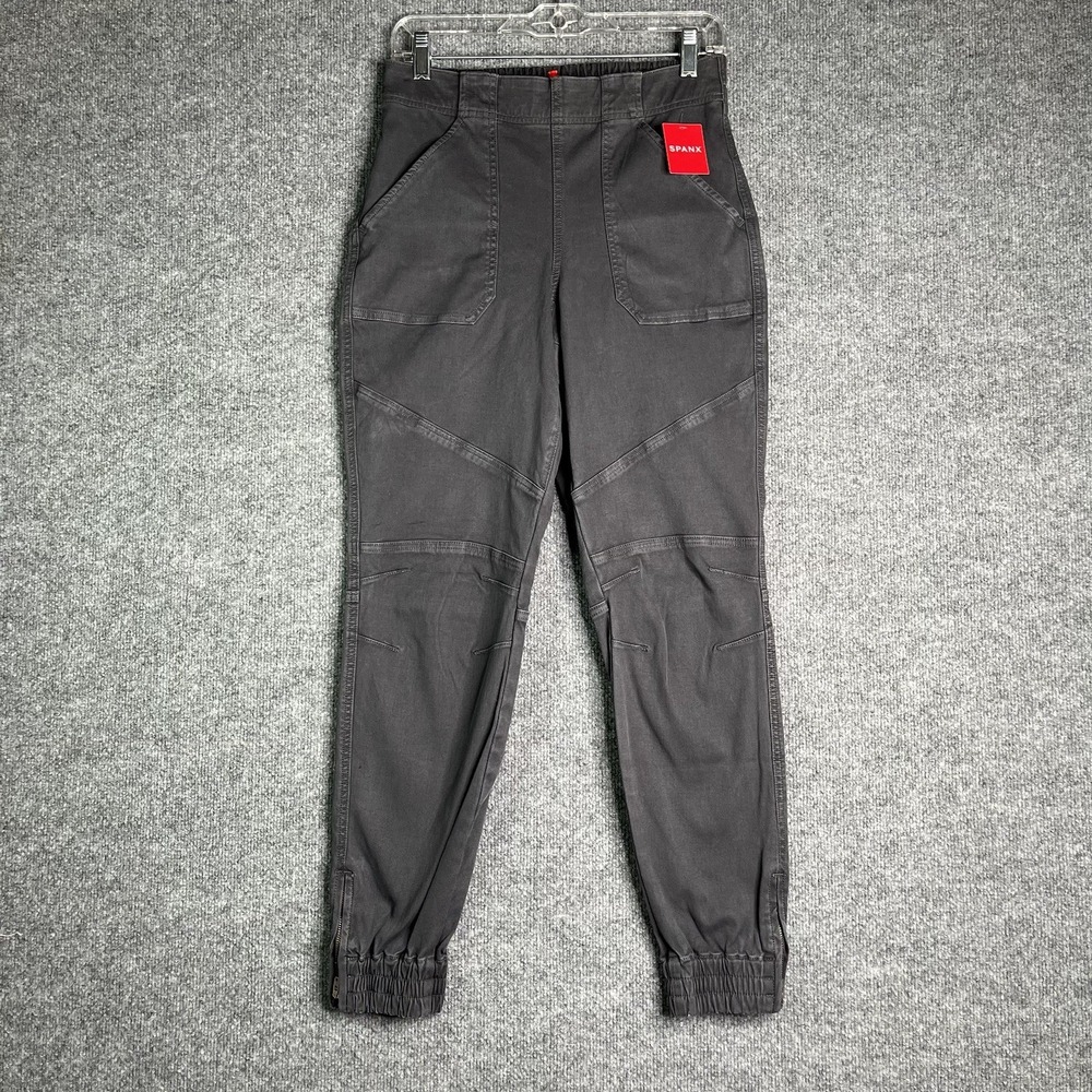 Spanx Stretch‎ Twill Cargo Jogger Medium Washed Black Ankle Zip NWT